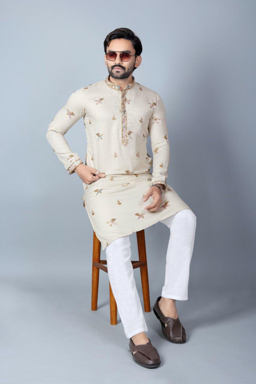 Men's Heavy Khadi Silk Kurta Pajama Set, Traditional Ethnic Festive Wear