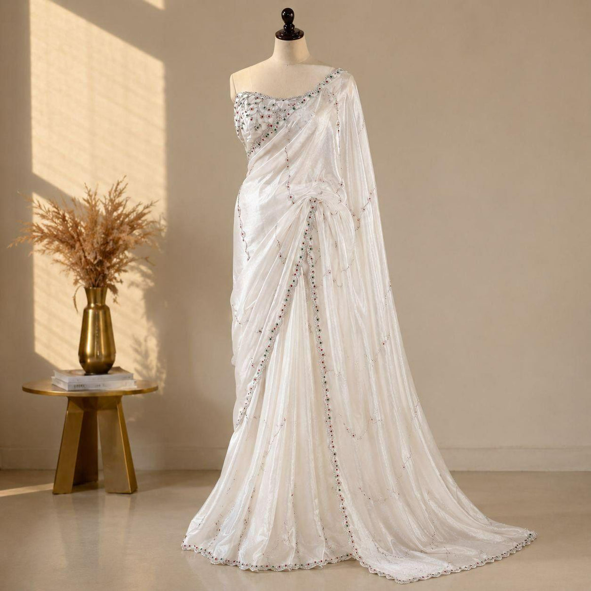 Space Silk Saree | Jarkan Stone Work, Designer Party Wear, Festive Wedding Ensemble