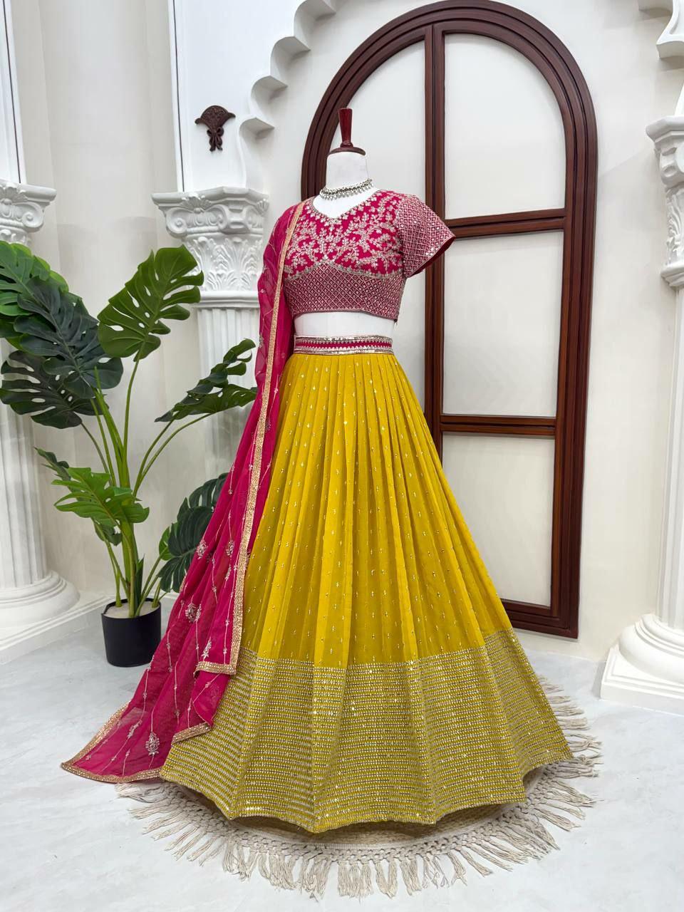 Faux Georgette Lehenga Choli Set | Thread Sequin Work, Festive Ethnic Wear