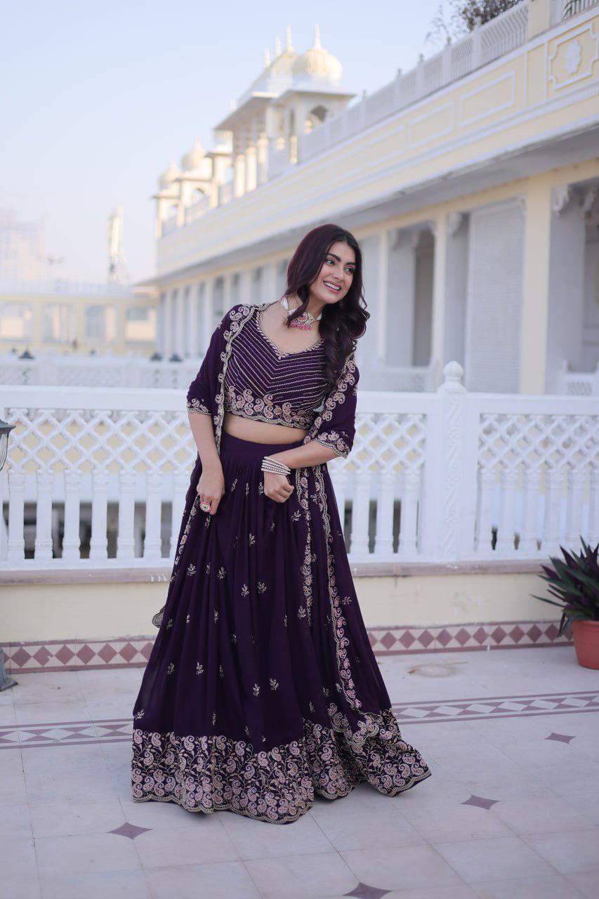 Fox Blooming Lehenga Choli Set, Sequins Zari Embroidery, Fully Stitched Wedding Outfit