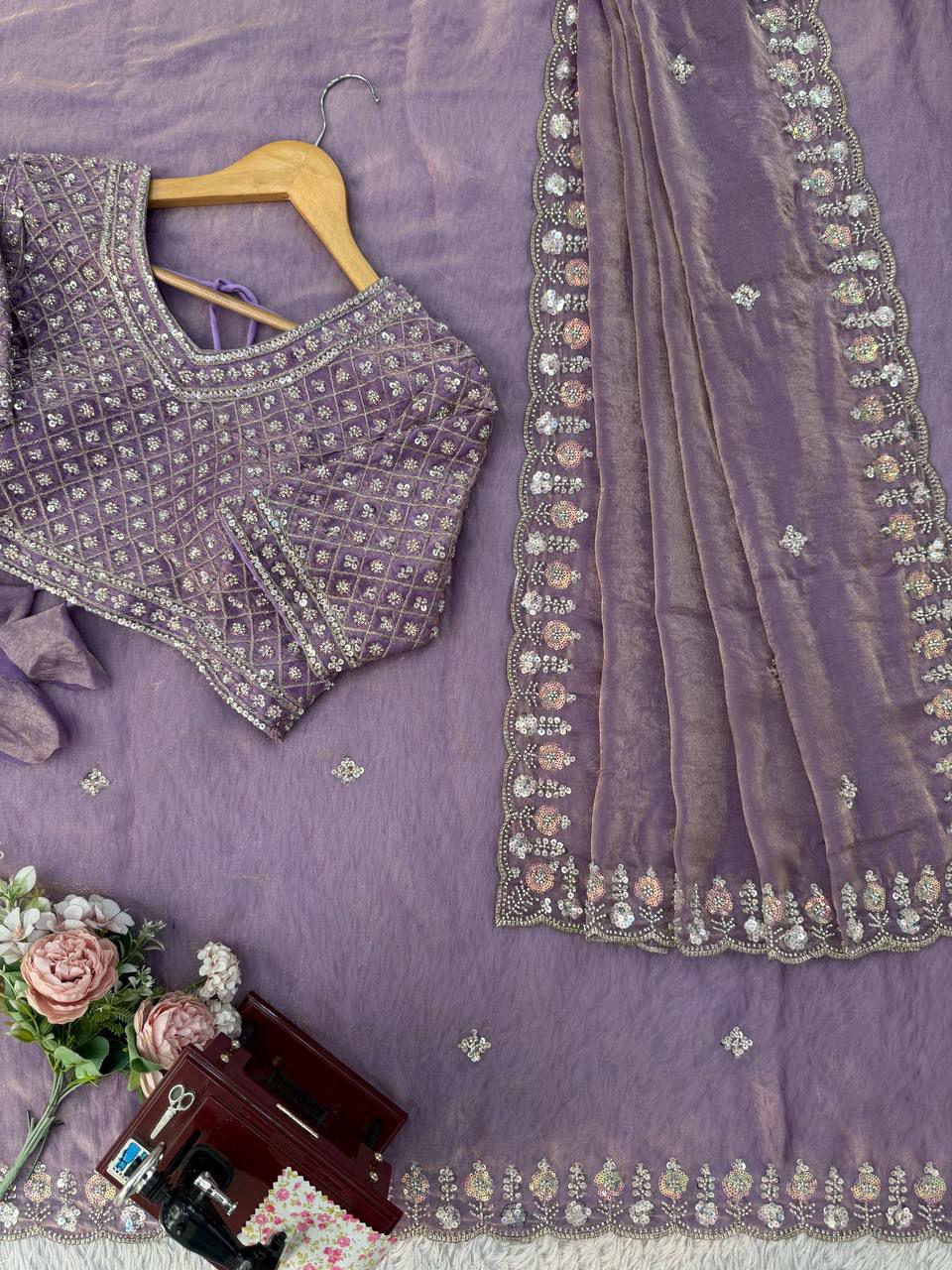 Fendy Silk Designer Saree with Heavy Beads, Thread & Sequin Work