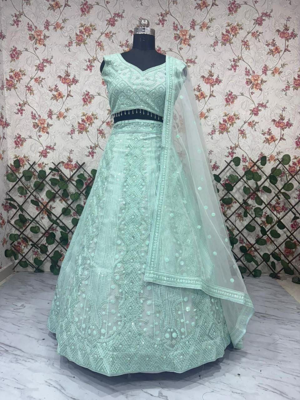 Embroidered Butterfly Net Bridal Lehenga Choli Set with Sequins & Dori Work