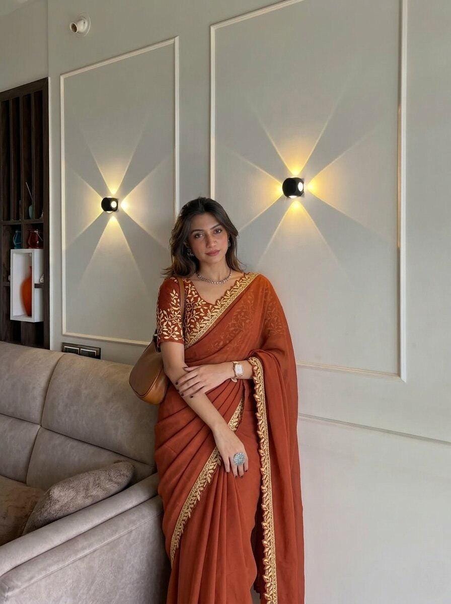 Rangoli Silk Saree | Lace Cutwork Border, Embroidered Blouse, Wedding Party Wear