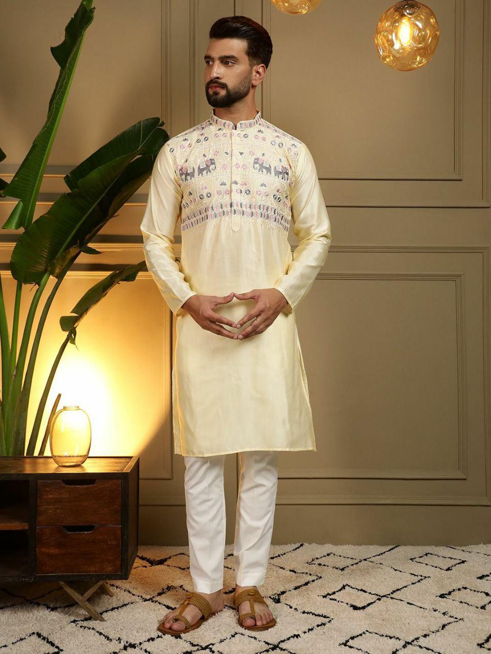 Viscose Silk Embroidered Kurta Set, Multi-Thread Sequins Ethnic Dress