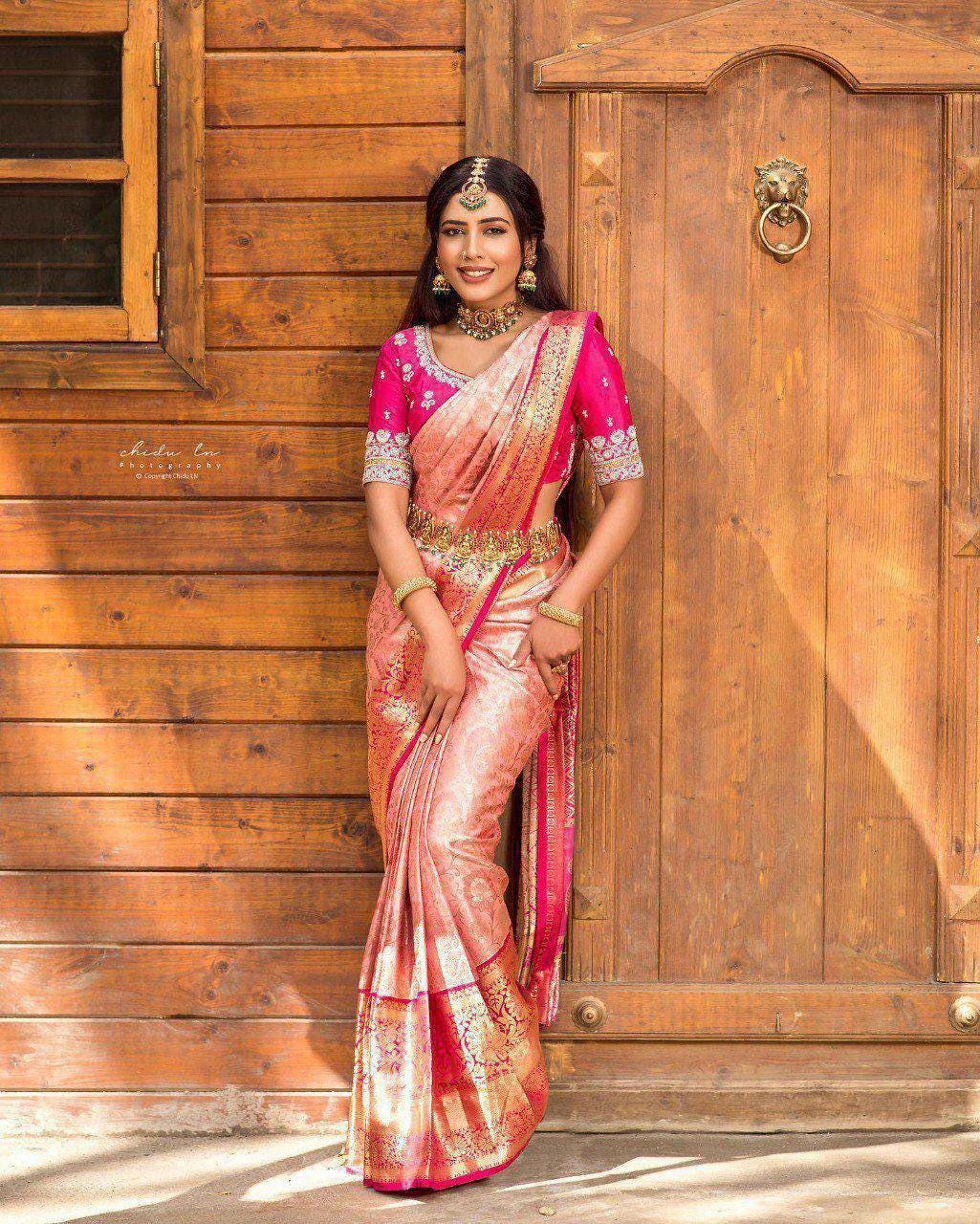 Soft Lichi Silk Saree | Rich Pallu, Jacquard Border, Wedding Party Wear