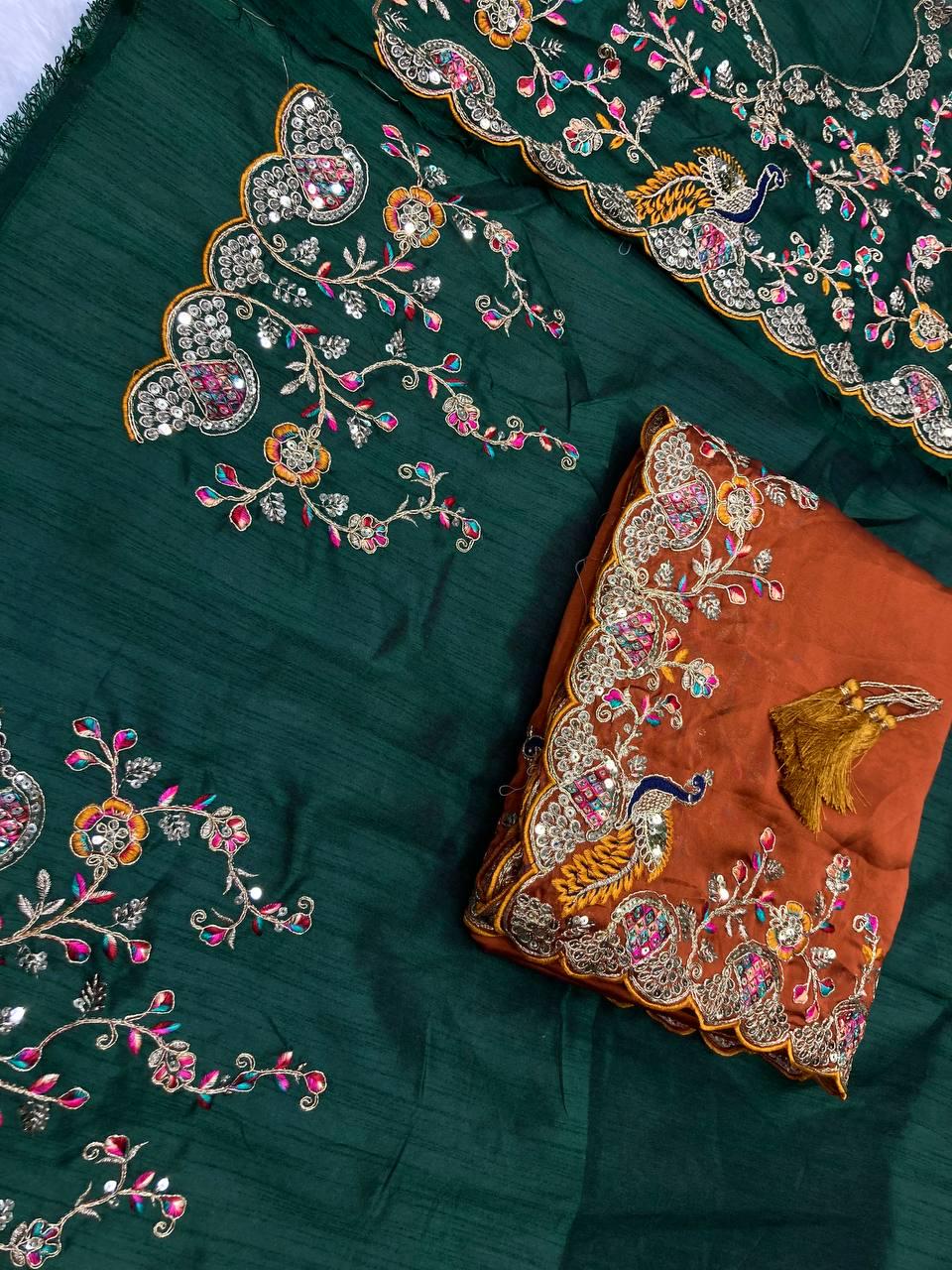 Rangoli Silk Saree | White Coding, Multi Embroidery, C-Pallu, Cutwork Border, Unstitched Blouse
