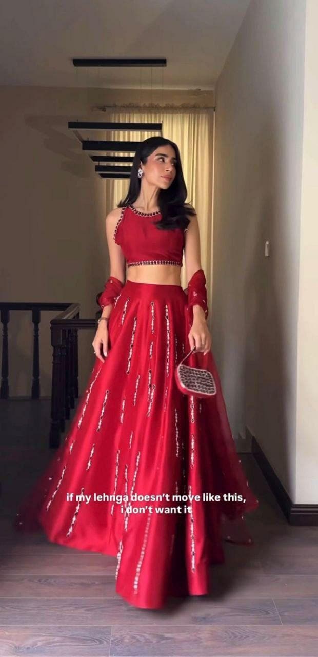 Malai Satin Silk Lehenga Choli, Mirror Work Bridal Wedding Party Wear Set