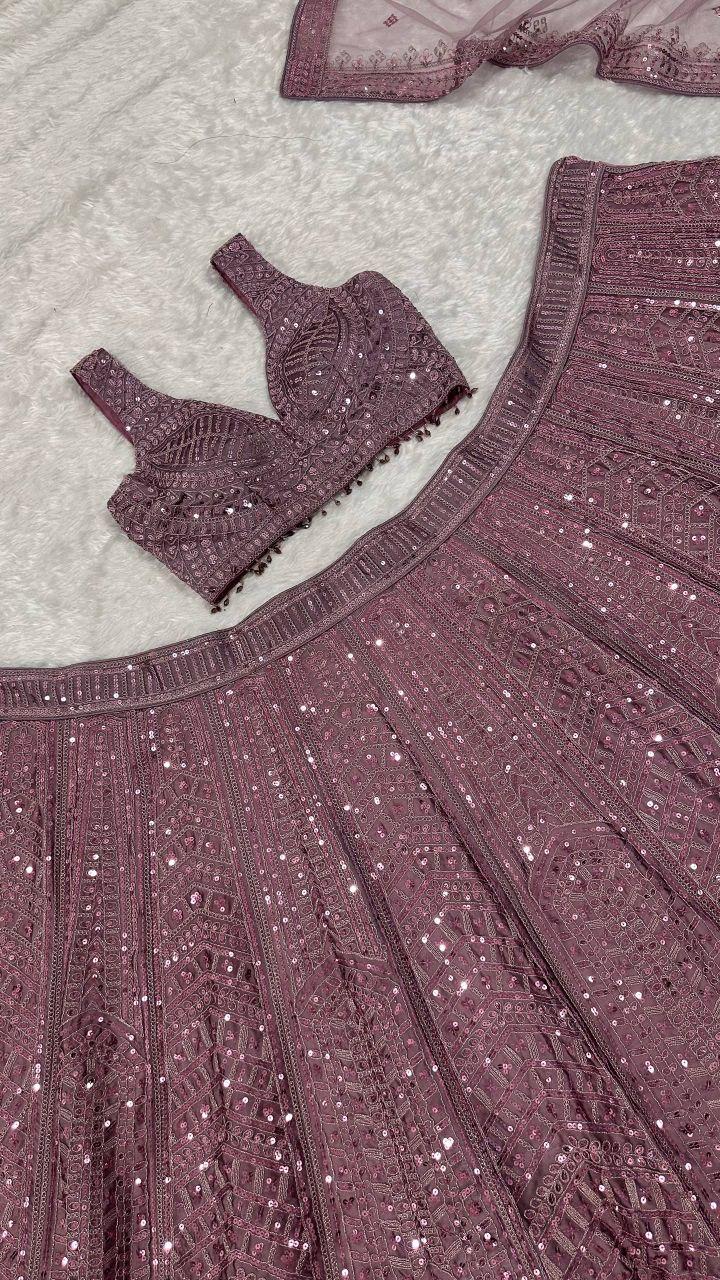 Kasturi Silk Lehenga Choli, Dori Sequins Thread Work, 3.5 Meter Flare, Indian Wedding Wear