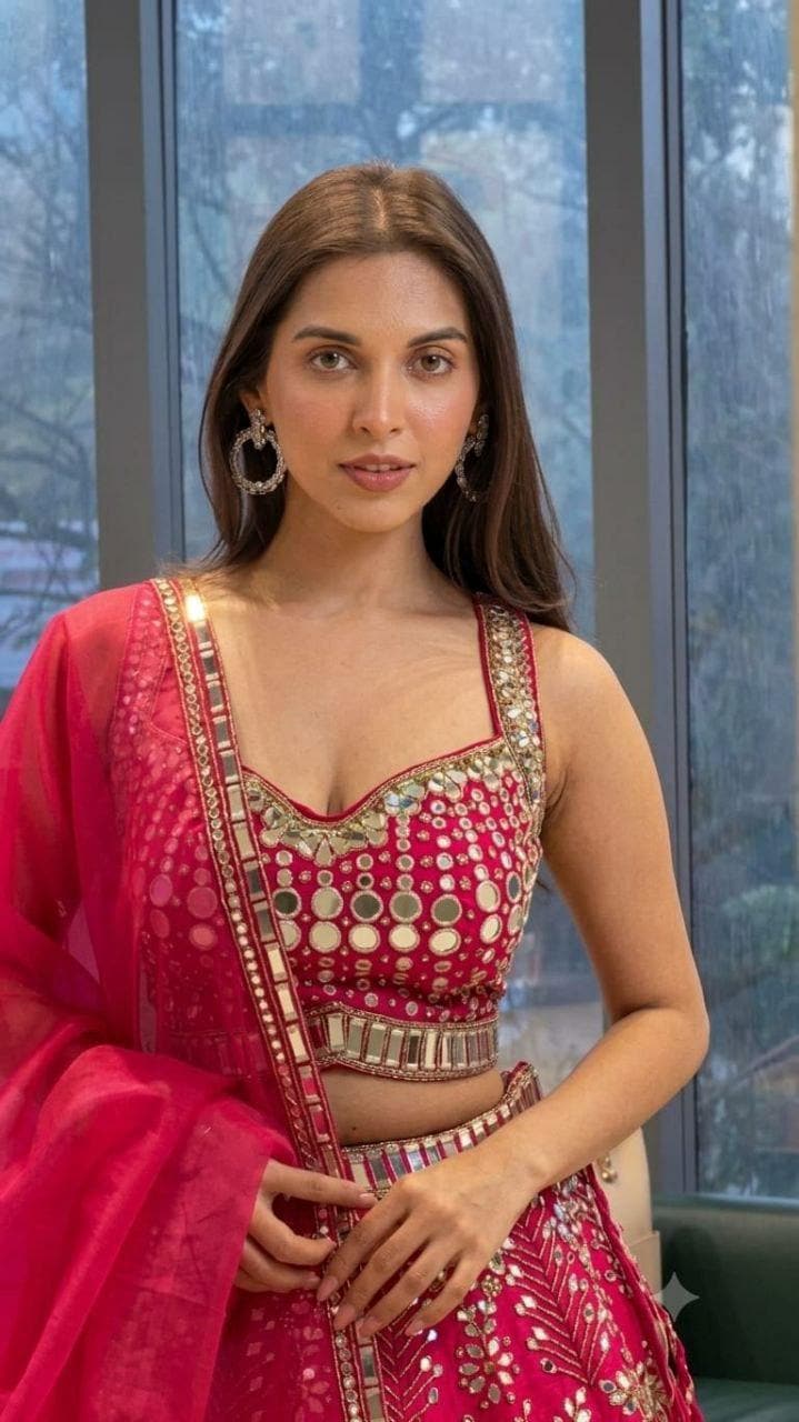 Malai Satin Lehenga Choli Set | Mirror, Sequins, Foil Embroidery | Bridal Outfit (Semi-Stitched)