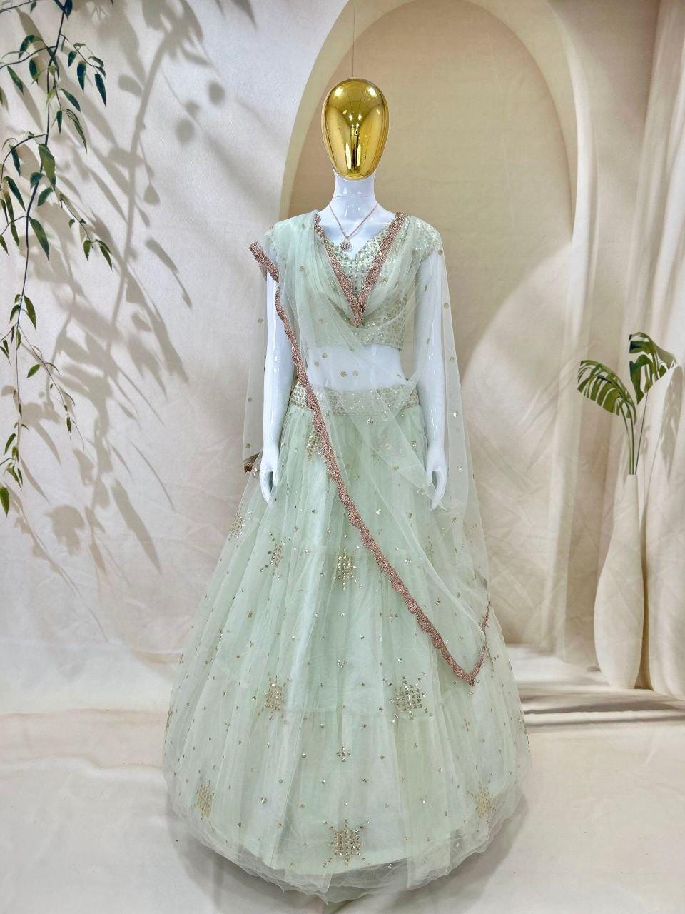 Soft Net Lehenga Choli Set | Zari Sequin Embroidery, 4.5 Meter Flare, Indian Wedding Wear