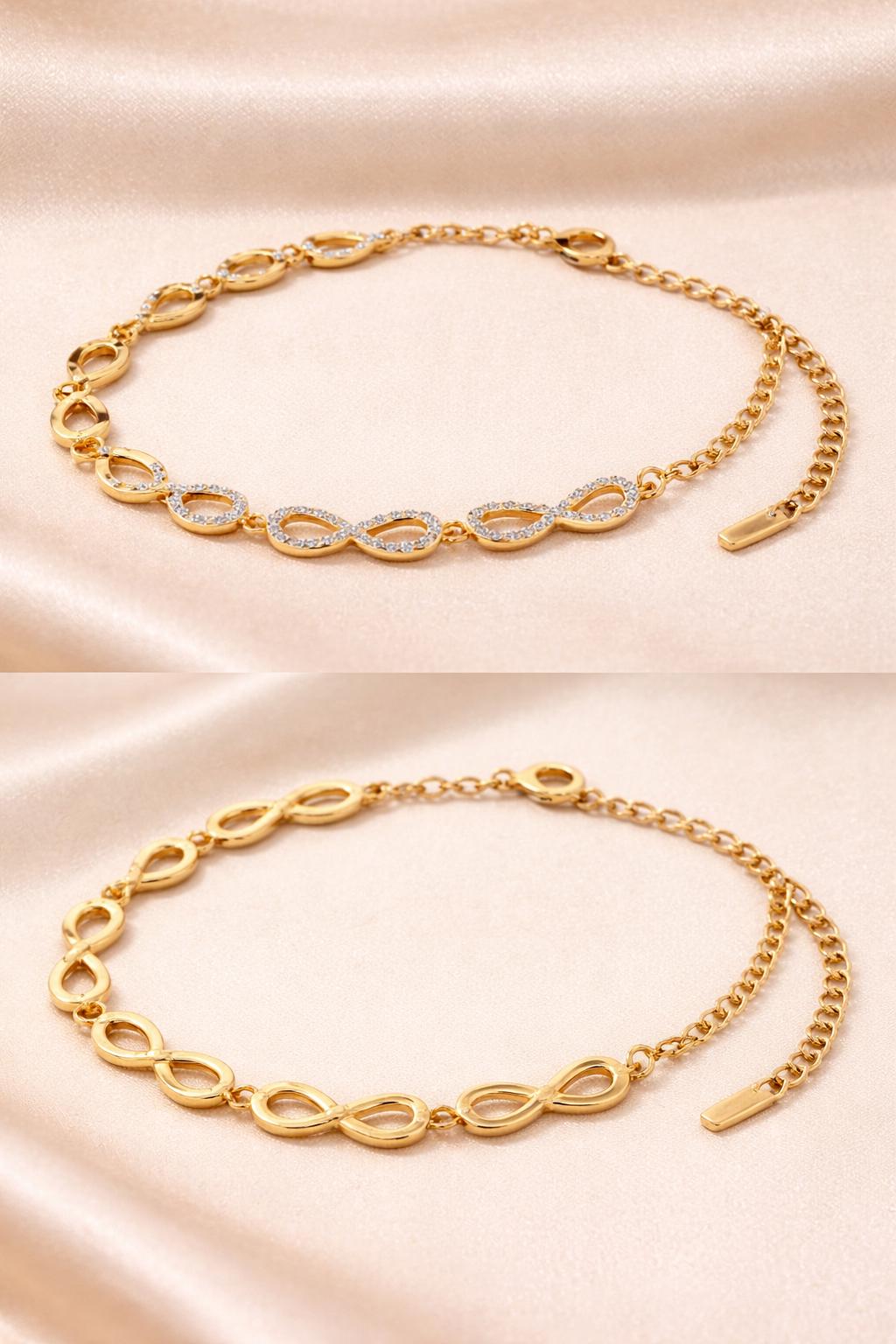 Gold Infinity Bracelet, Sparkling Crystal Accents, Stainless Steel, Adjustable Wrist Jewelry