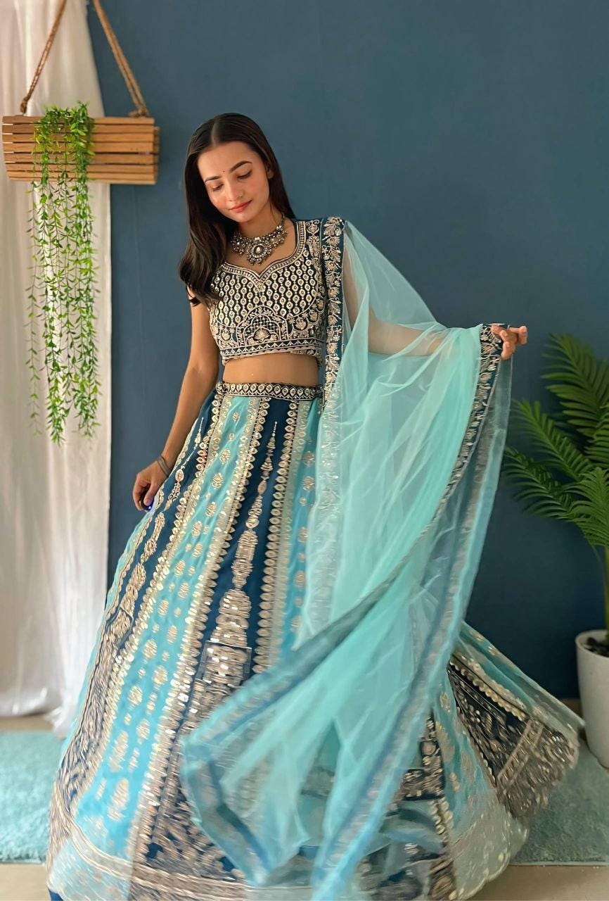Faux Georgette Lehenga Choli Set | Sequins Embroidery Work, 3 Meter Flair