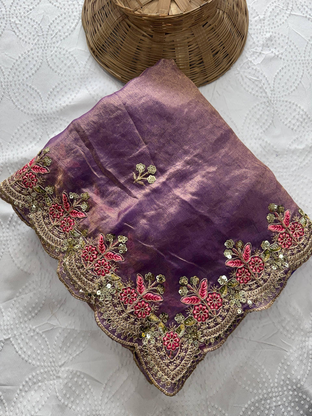 Fendy Satin Silk Saree | Embroidered Butti, Cutwork Border, Designer Wedding Wear