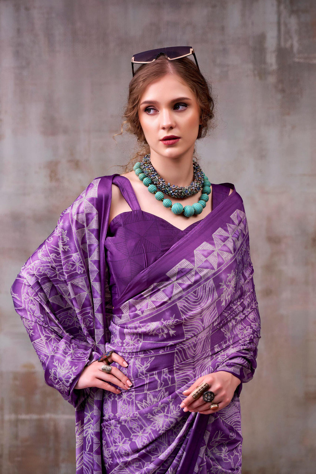 Satin Silk Printed Saree with Unstitched Blouse, Elegant Indian Festive Wear