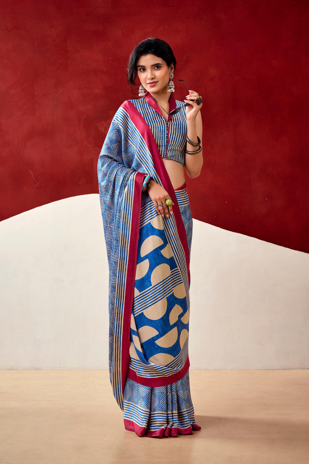 Dull Satin Printed Saree with Unstitched Blouse, Festive Party Wear Indian Saree