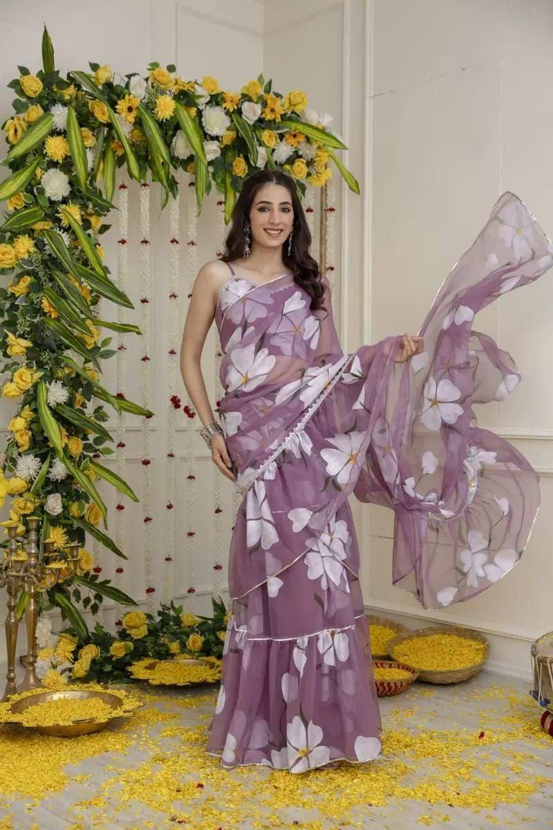 Printed Georgette Lehenga Set | Ruffle Dupatta, Mirror Lace Border (XXL)