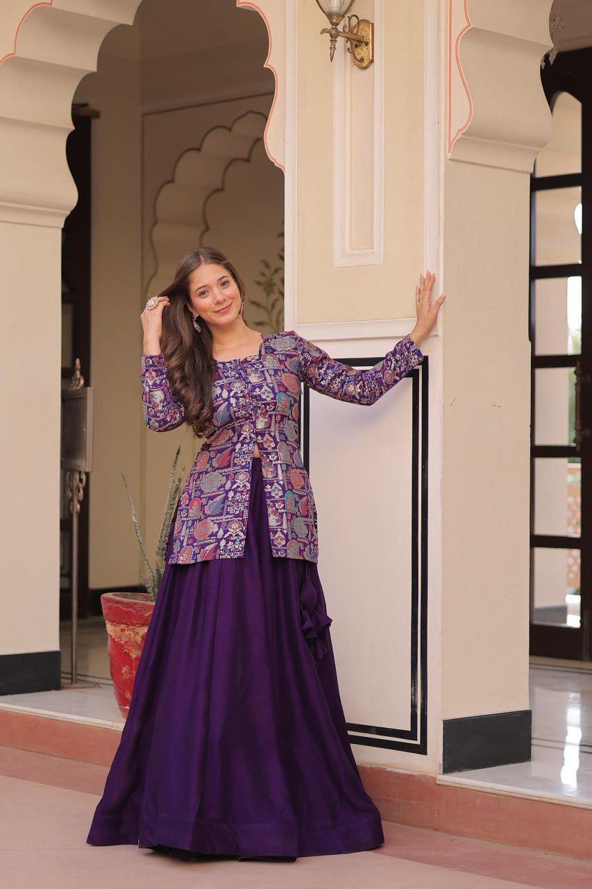 Designer Vichitra Silk Lehenga Choli Set, Festive Party Wear, Full Sleeves Blouse