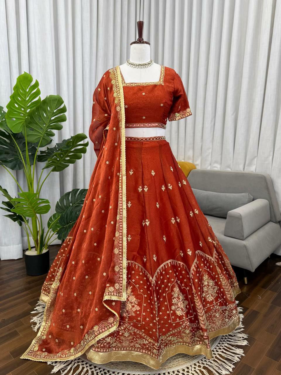 Krishma Silk Lehenga Choli Set | Thread Sequin Work, 3.8 Meter Flair, Bridal Wear