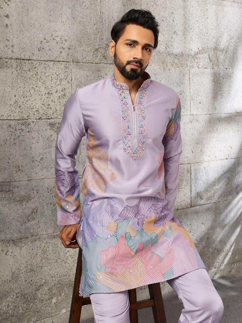 Silk Kurta Pant Set | Thread Sequin Embroidered Ethnic Wear
