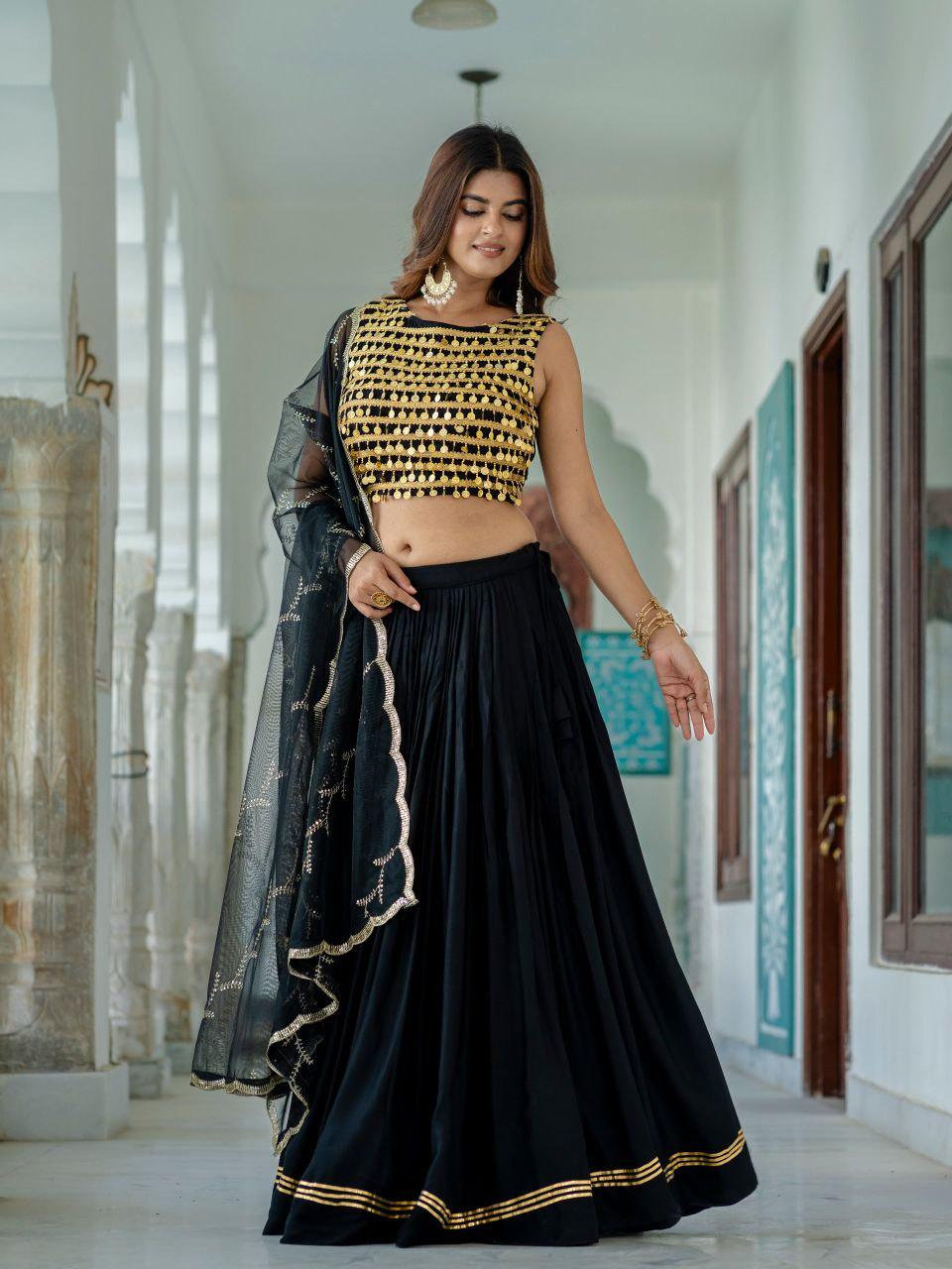Rayon Lehenga Choli Set | Coin Work Blouse, 6 Meter Flare, Net Dupatta