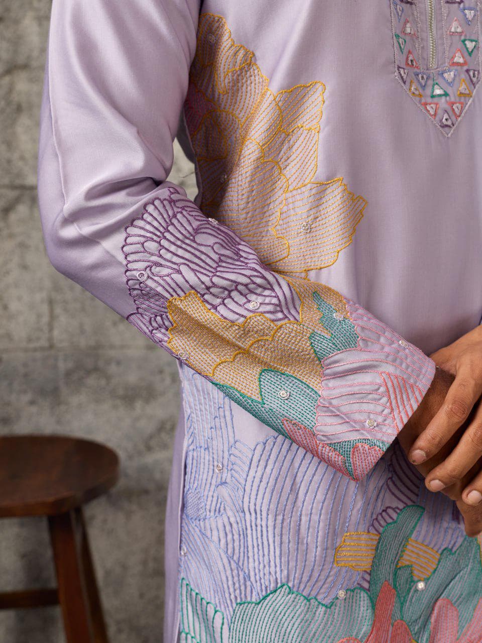 Silk Kurta Pant Set | Thread Sequin Embroidered Ethnic Wear