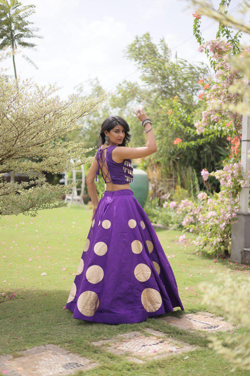 Roman Silk Lehenga Choli Set | Gota Work, Mirror Lace Blouse, Festive Wear