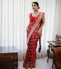 Banarasi Soft Silk Saree with Jacquard Border Blouse, Elegant Traditional Festive Wear