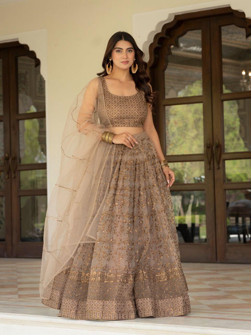 Net Lehenga Choli, Zari Sequins Embroidery, Semi Stitched Bridal Set, Wedding Party Wear