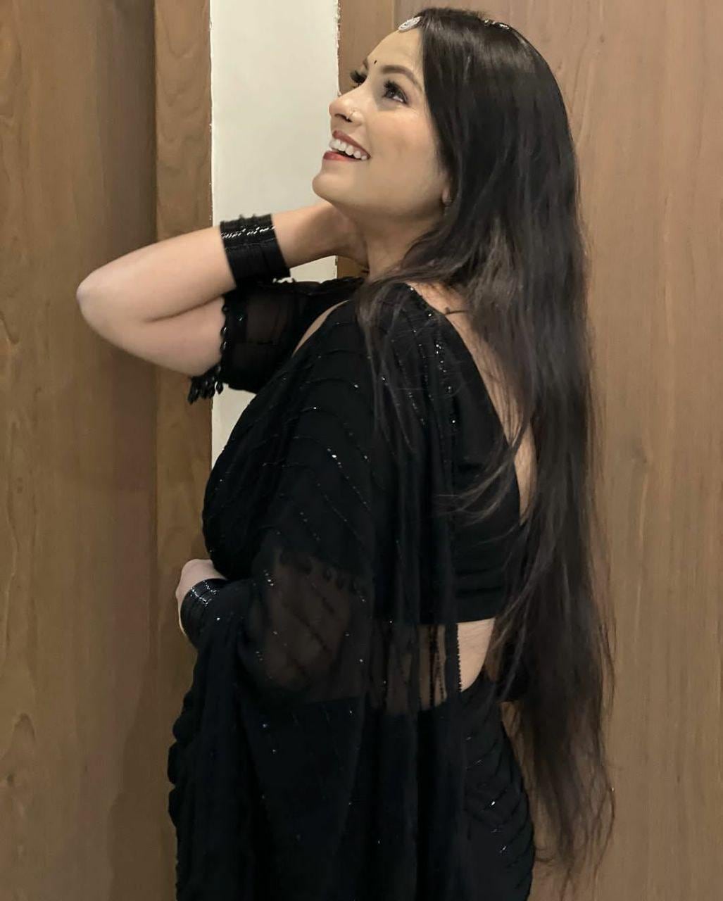 Black Crepe Saree, Printed Design, Party Wear, Festive Occasion, Unstitched Blouse