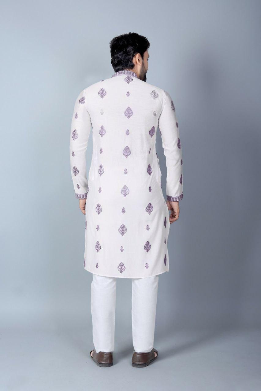 Men's Chanderi Silk Kurta Pajama Set, Traditional Indian Festive Wear, Wedding Party Outfit