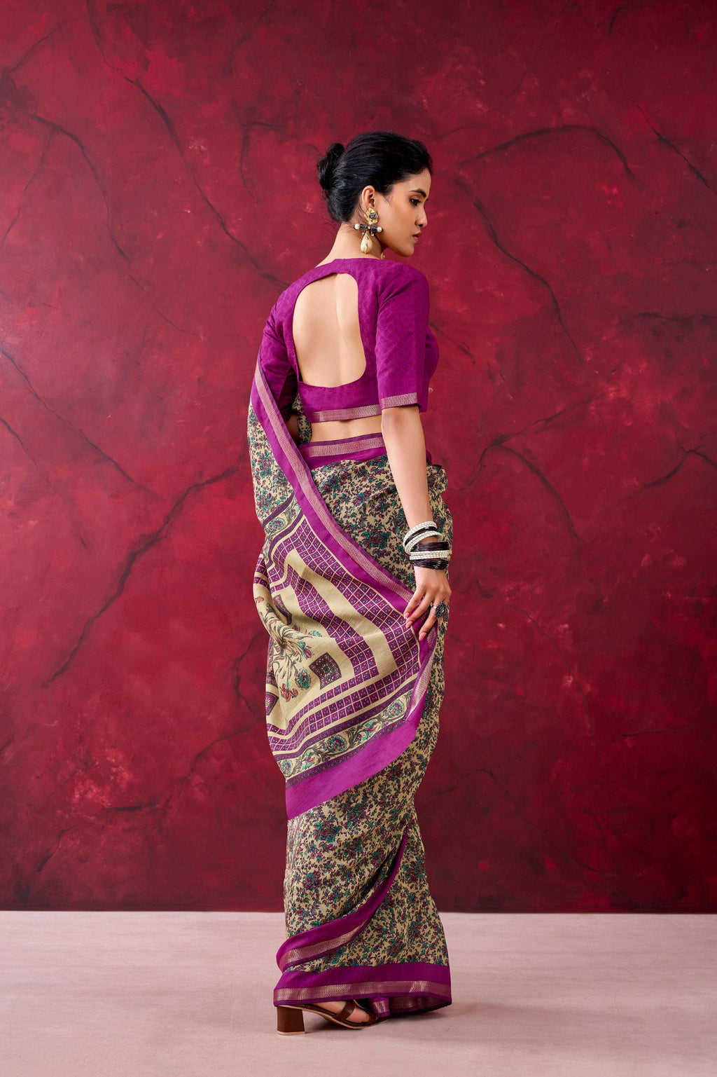 Polyester Viscose Chanderi Saree, Zari Weaving Print, Traditional Indian Party Wear (Unstitched Blouse)