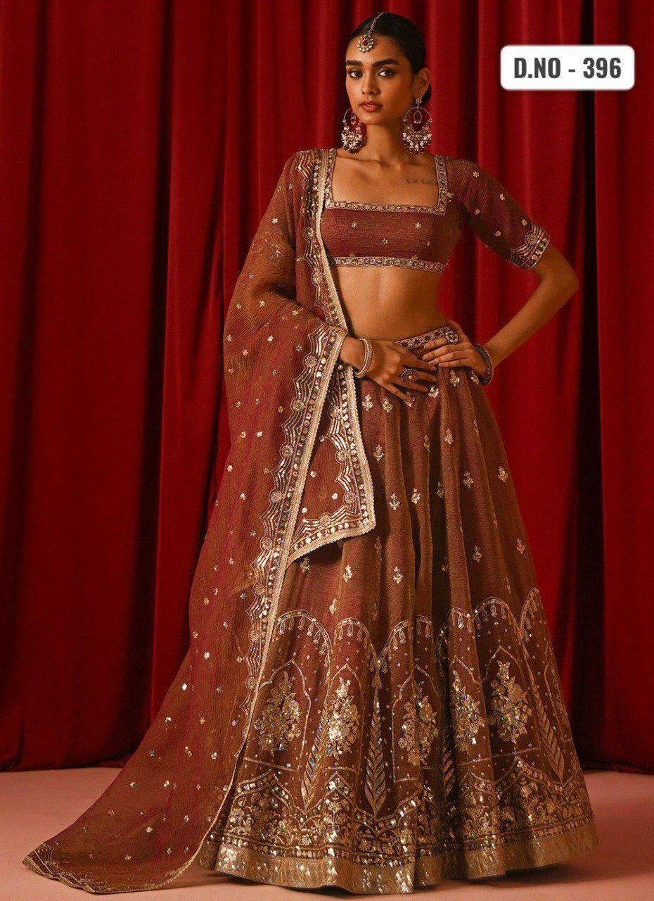 Fandy Silk Lehenga Choli Set, Zari Sequins Embroidery, Wedding Festive Wear