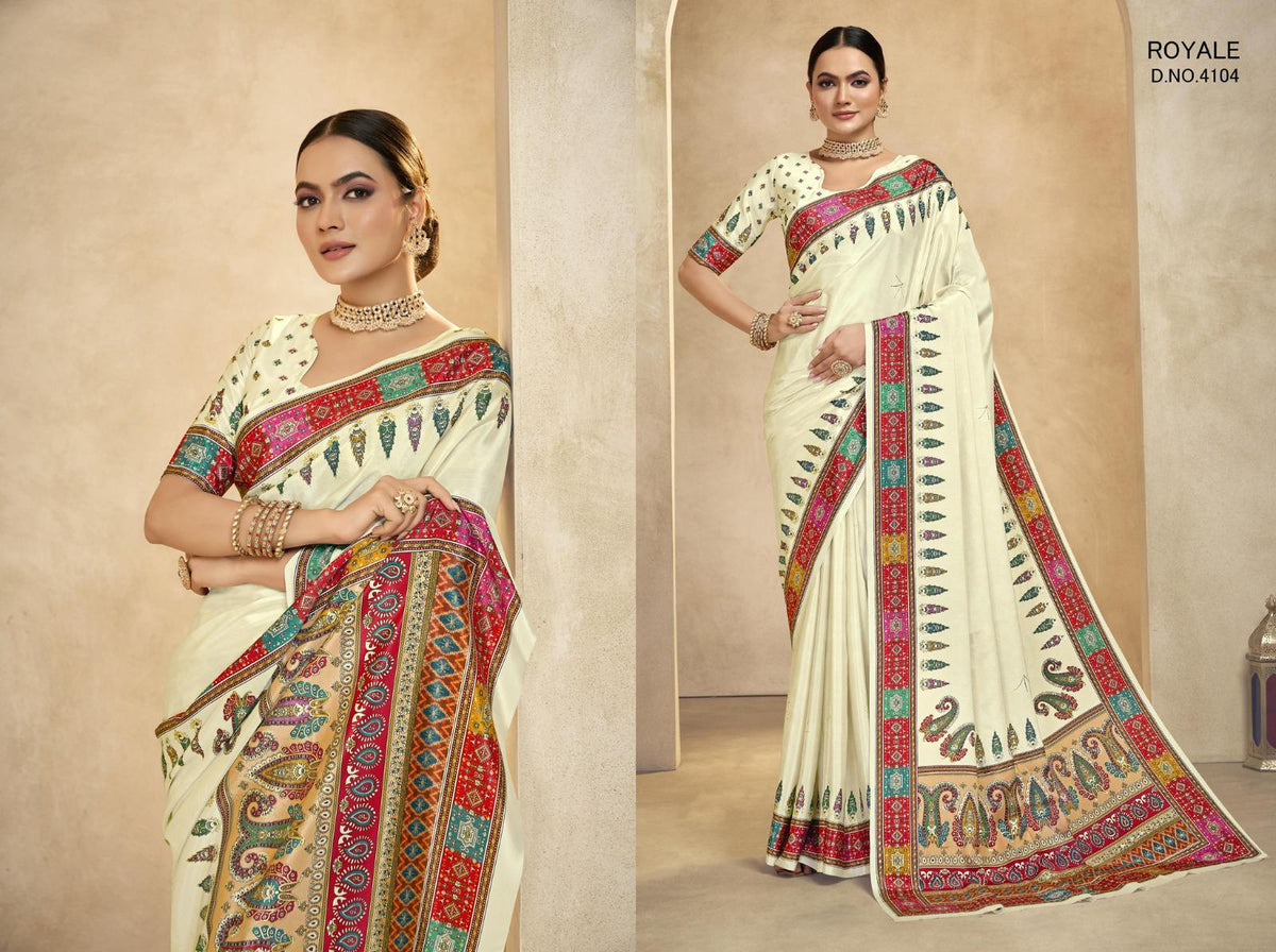 Rajwadi Crepe Saree, Digital Foil Print, Royal Festival Wear Indian Saree