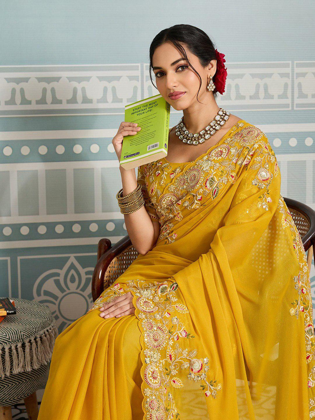 Soft Star Georgette Embroidered Saree with Cutwork Aarco Border