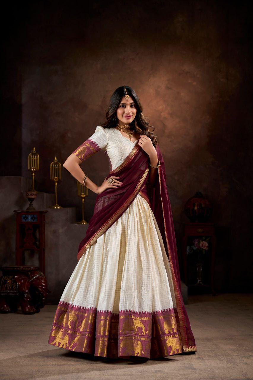 Poly Cotton Lehenga Choli Set, Zari Weaving Work, Festive Wedding Wear Outfit