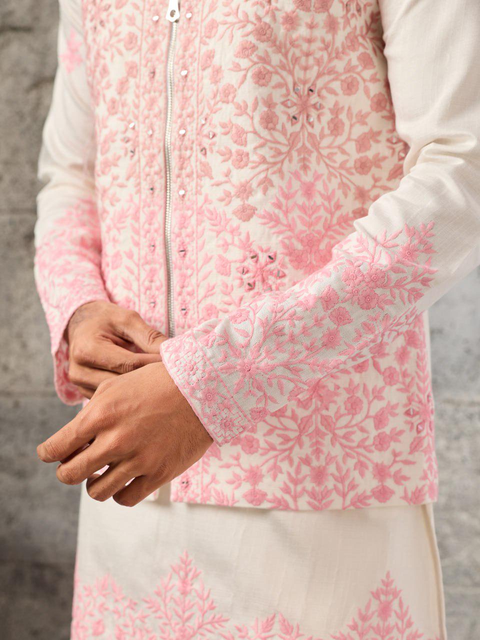 Art Silk Kurta Koti Set | Real Mirror Multi Thread Embroidery Wedding Outfit