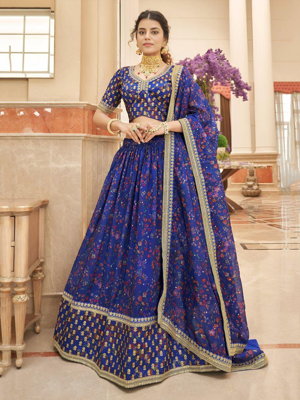 Teal Velvet Lehenga Choli, Zari Sequins Embroidery, Baby Pink Net Dupatta, Wedding Reception Wear