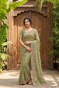 Embroidered Star Georgette Saree | Cutwork Border, Banglory Silk Blouse