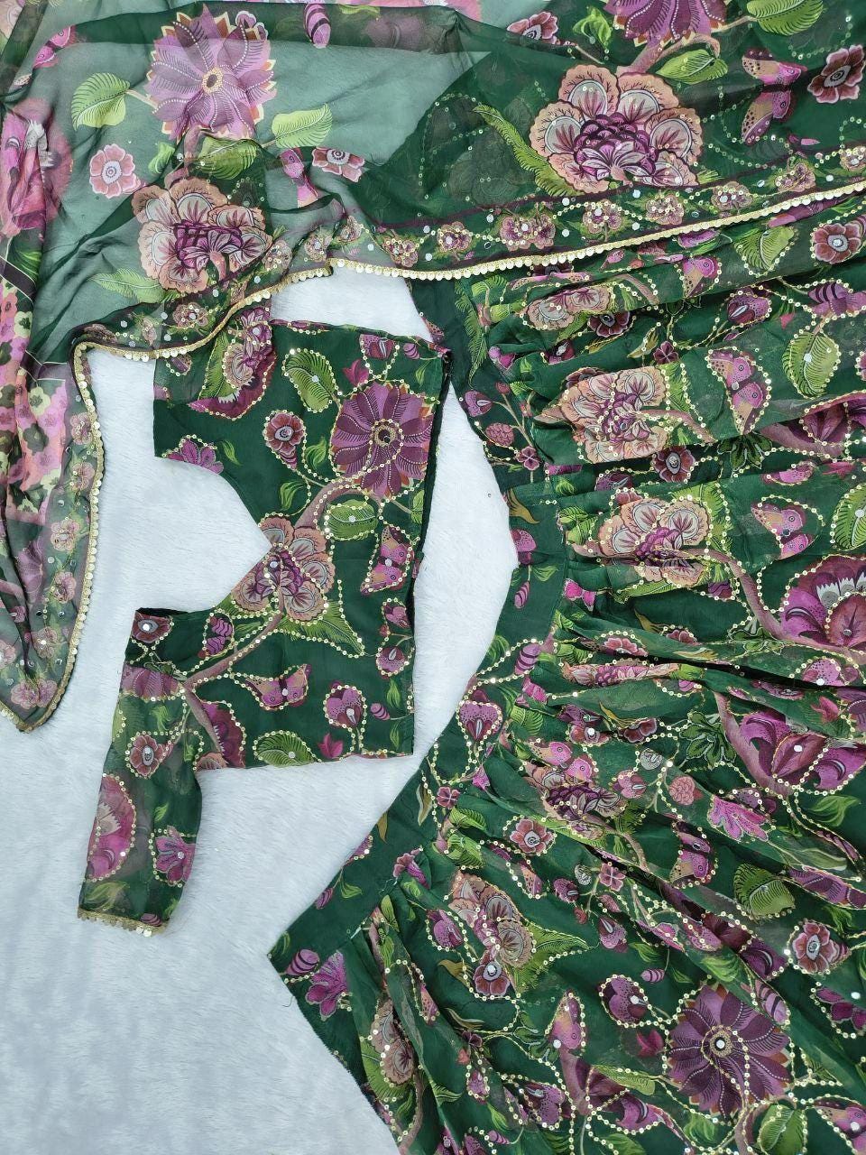 Taby Silk Lehenga Choli Set, Mirror Work Bridal, Sequins Embroidery, Wedding Party Wear (XXL)