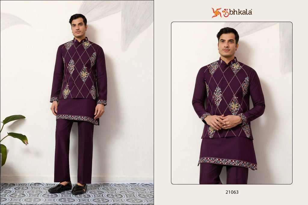 Viscose Silk Kurta Koti Pant Set, 3 Piece Ethnic Outfit, Festive Casual Suit