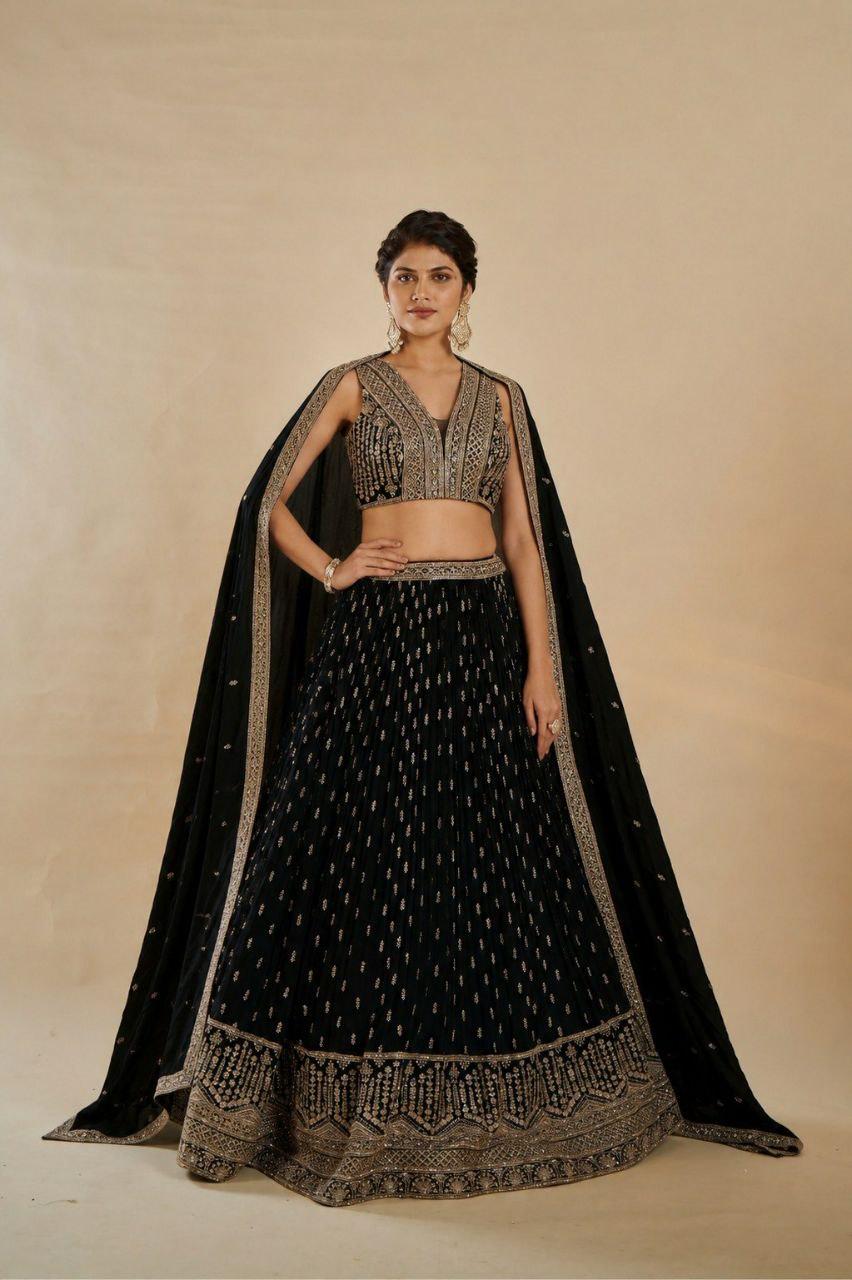 Zari Sequence Embroidery Lehenga Choli | Semi Stitched Bridal Festive Wear Dupatta