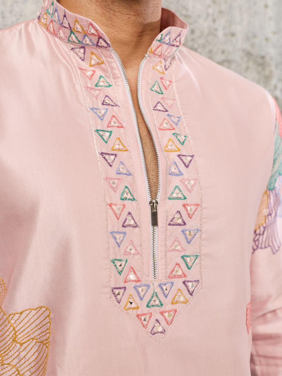 Men's Silk Kurta Pant Set | Thread Sequin Embroidery, Festive Wedding Outfit