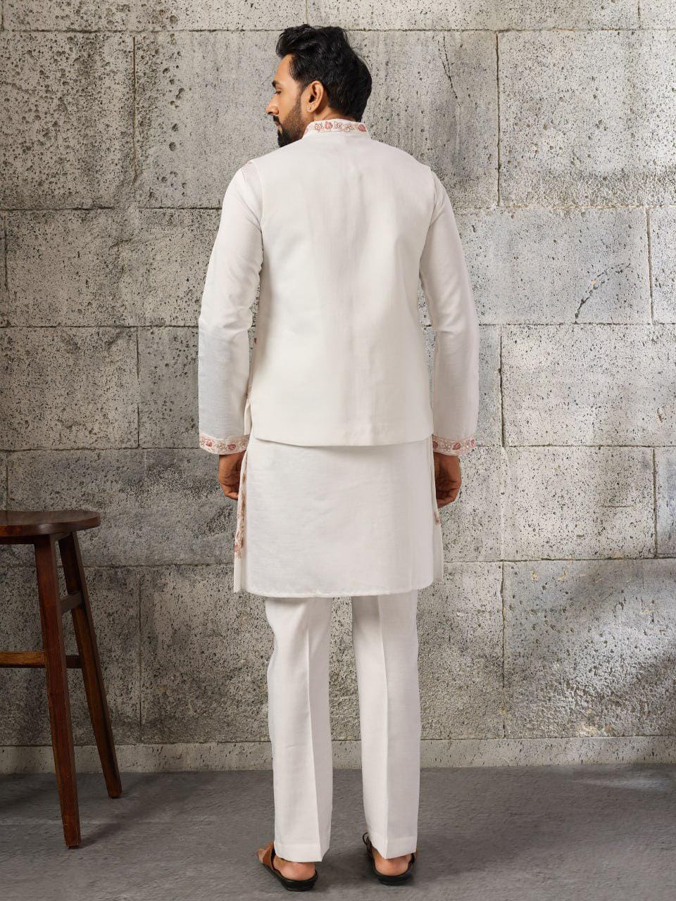 Art Silk Kurta Koti Pant Set | Mirror Work Embroidery Festive Wear