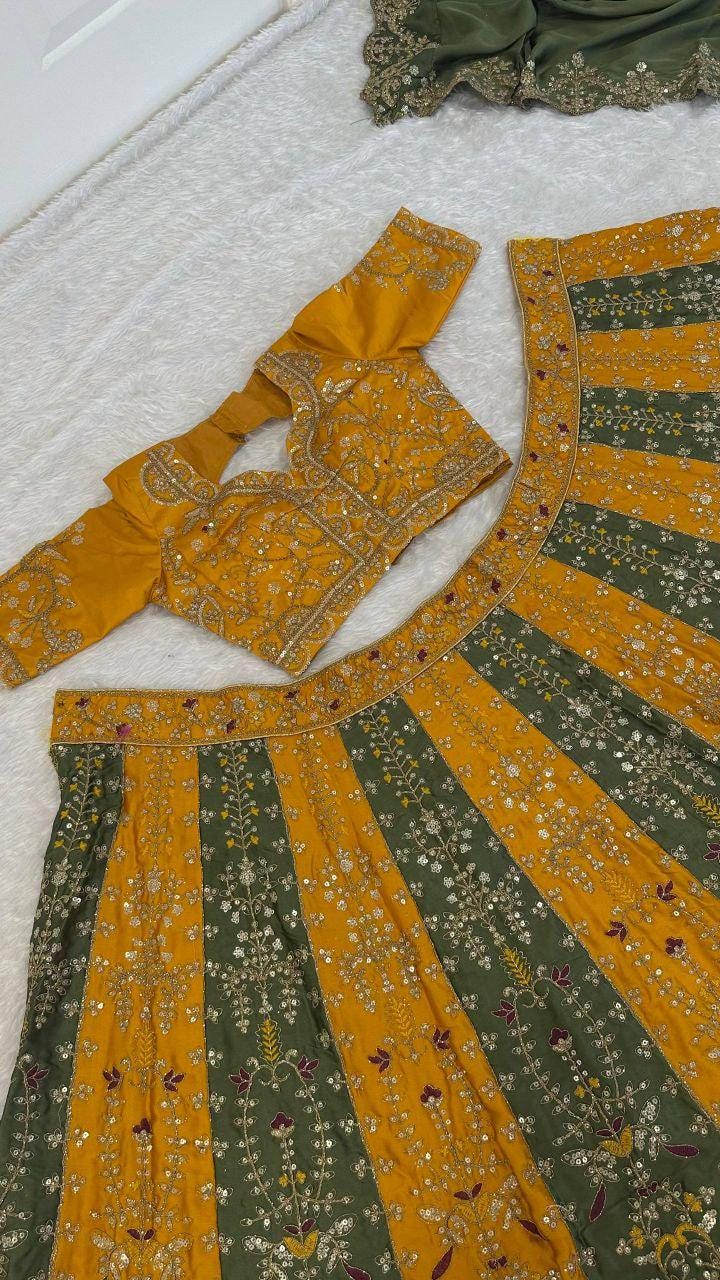 Roman Satin Silk Lehenga Choli Set | Sequins Dori Embroidery | Designer Wedding Flare (3.5 Meter)