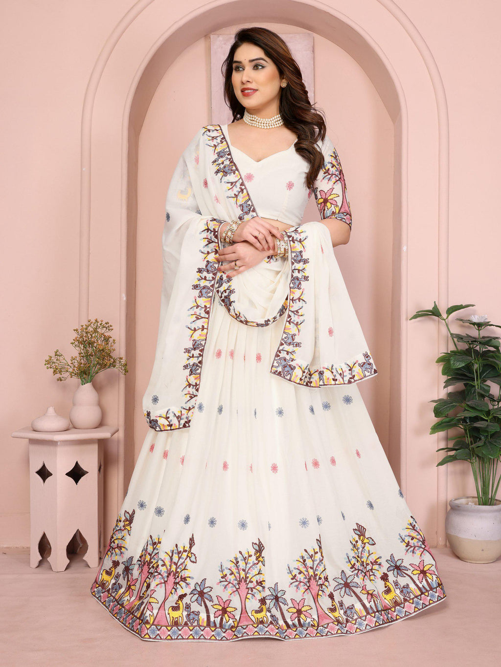 Embroidered Star Georgette Lehenga Choli Set | Indian Wedding Wear, Bridal Festive (2 Colours)