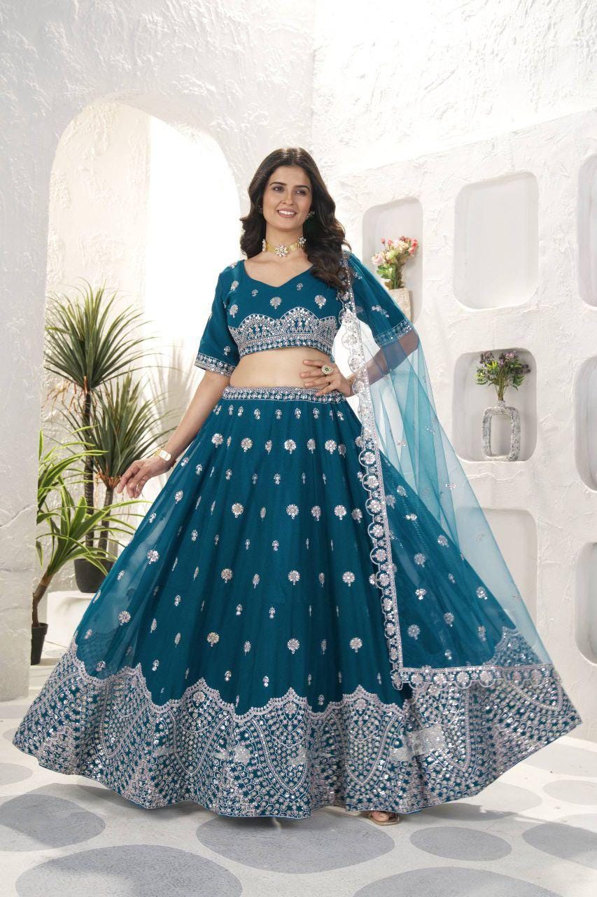 Faux Georgette Lehenga Choli Set | Sequin Embroidery, Net Dupatta, Festive Wear