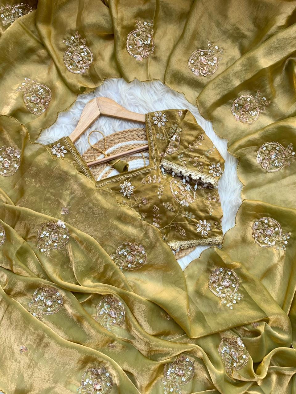Space Silk Saree with Embroidery Beads Work, Ready-to-Wear, Stitched Blouse, Festive Occasion