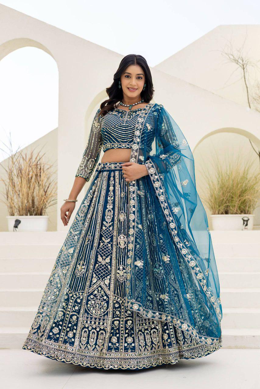 Butterfly Net Lehenga Set, Sequins Cording Embroidery, Bridal Wedding Festive Wear