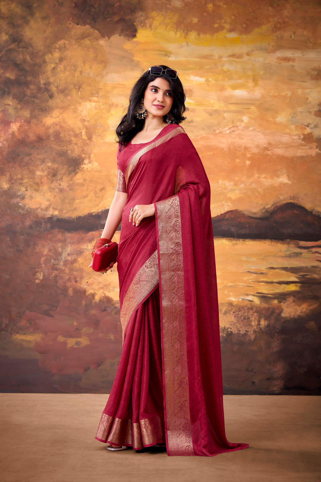 Mass Mello Saree, Zari Weaving Work, Traditional Indian Festive Party Wear (Unstitched Blouse)