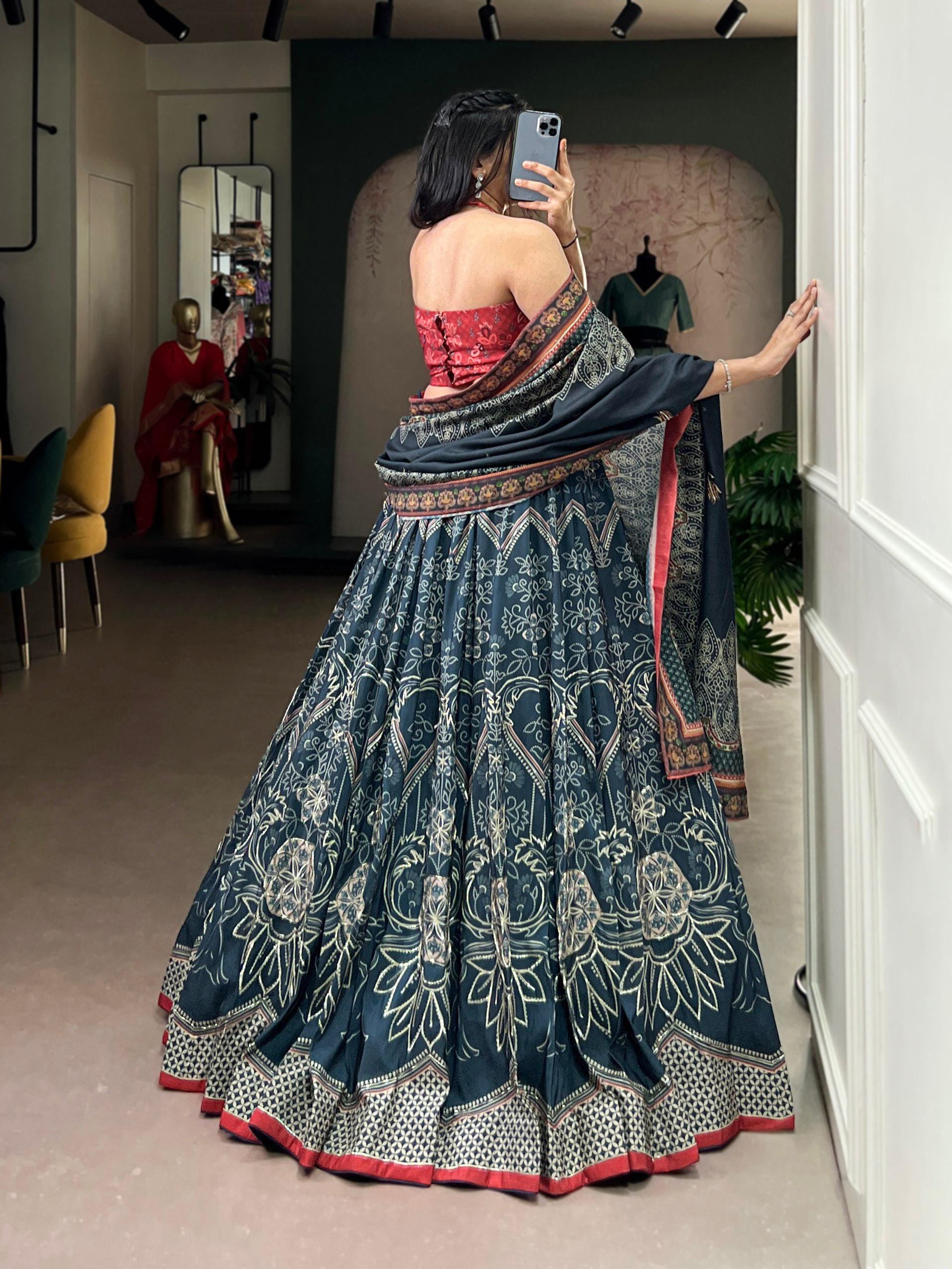 Vaishali Silk Lehenga Choli Set | Printed Beads, Gotta Patti Lace, Festive Wear